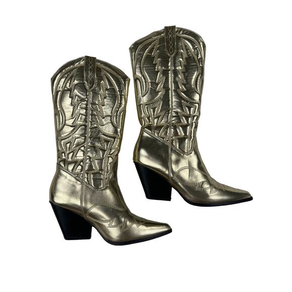 Boohoo - Metallic Knee high Western Cowboy Boots in Gold - Picture 1 of 6